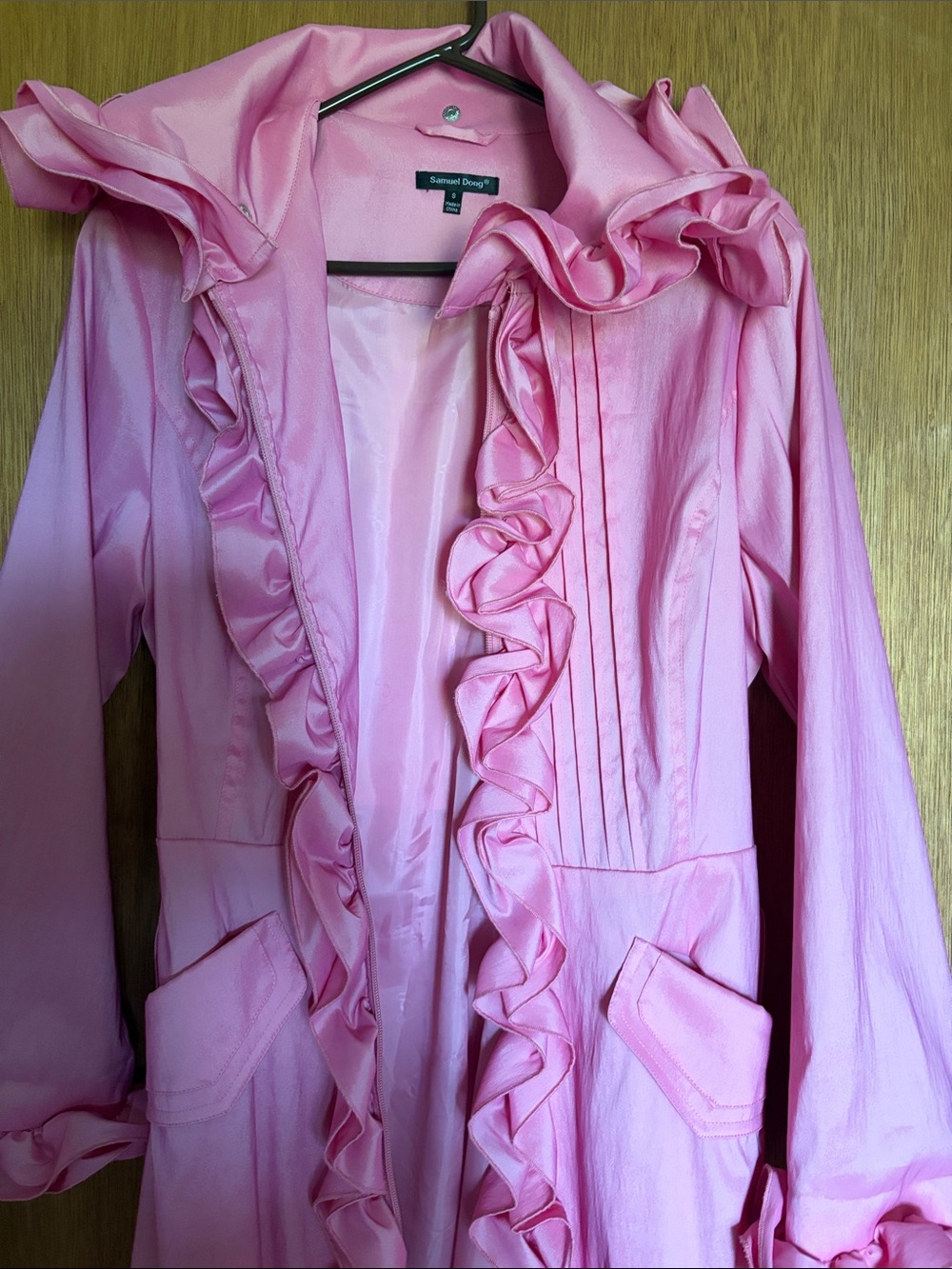 Samuel Dong Pink Ruffle Hooded Coat